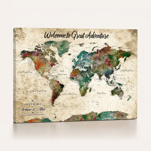Grunge Personalized World Map Wall Art Canvas Print – Custom