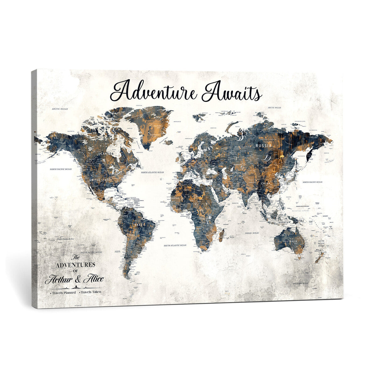 Custom Push Pin World Map Wall Art Canvas Print –