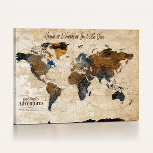 Vintage Custom World Map Canvas Wall Art – Custom Framed