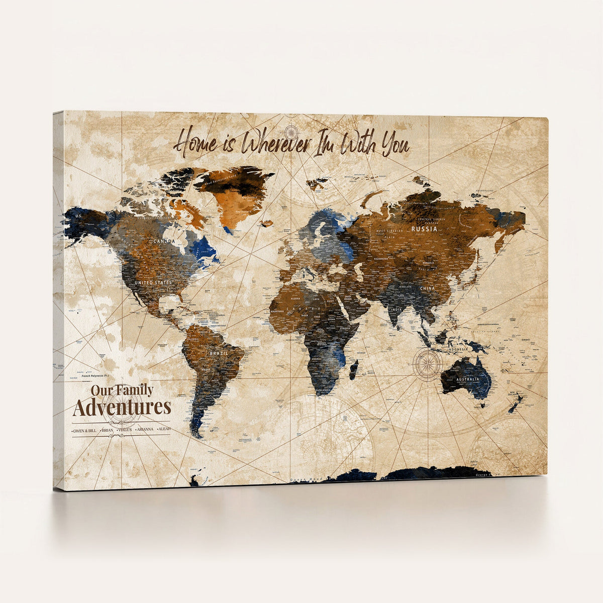 Vintage Custom World Map Canvas Wall Art – Custom Framed