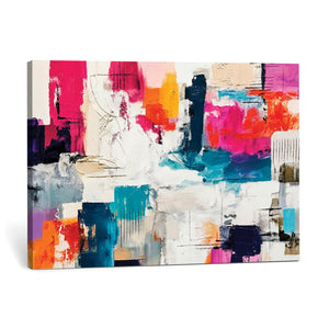 Blue Teal Abstract Canvas Wall Art, Modern Textured Painting Print, Navy Orange White Contemporary Art, Neutral Living Room Decor, Office Art