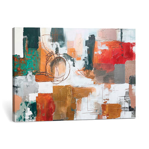 Blue Teal Abstract Canvas Wall Art, Modern Textured Painting Print, Navy Orange White Contemporary Art, Neutral Living Room Decor, Office Art