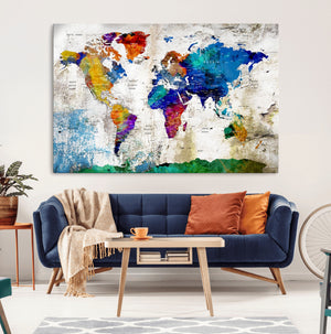 World Map Canvas Print – Framed Travel Map Wall Art for