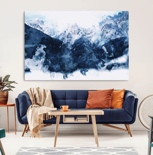 Abstract Blue Mountain Canvas Wall Art – Modern Triptych