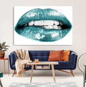 Blue Lips Wall Art Canvas Print
