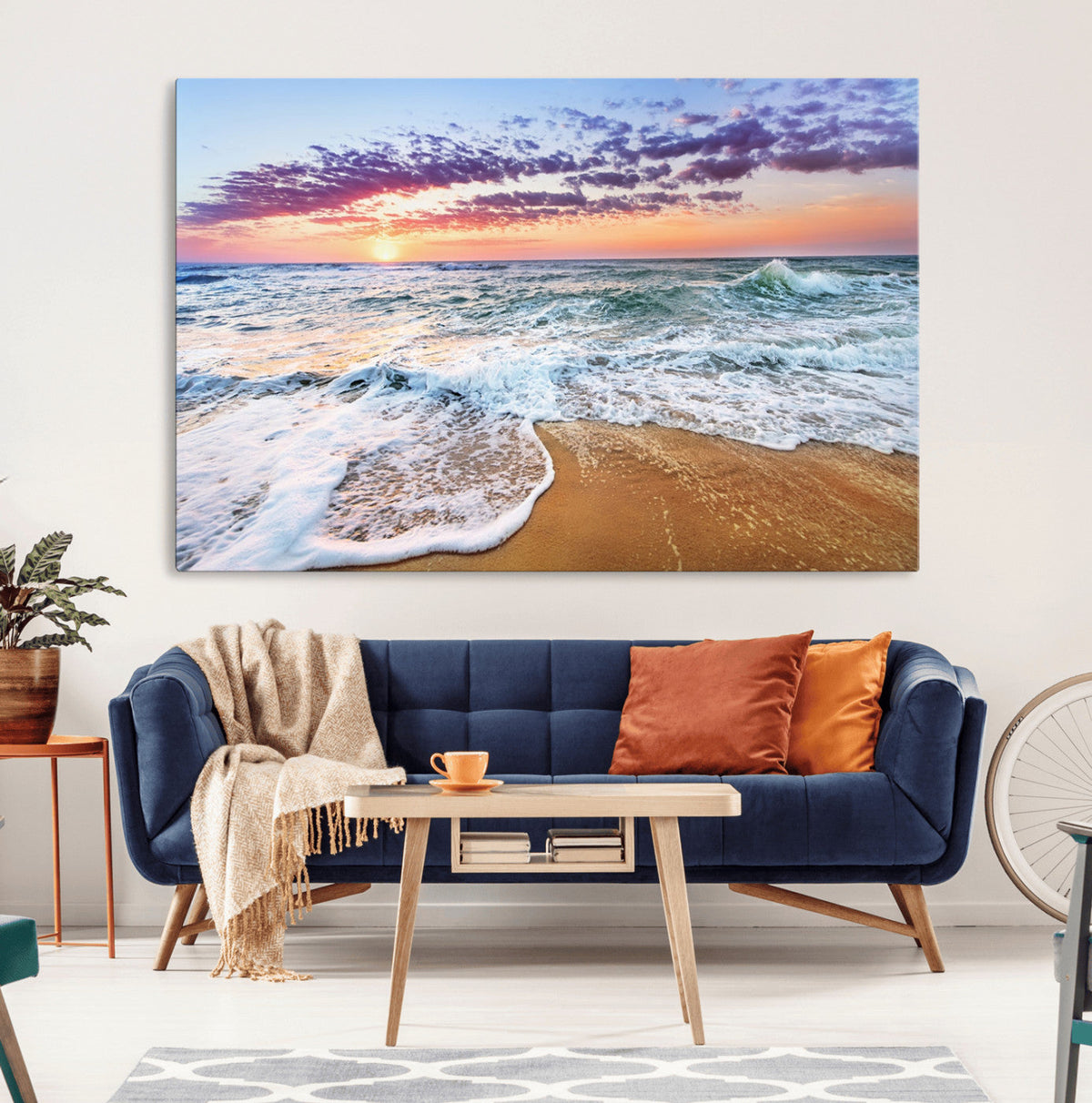 Coastal Sunset Art Beach Canvas Wall Art Print | Ocean Waves