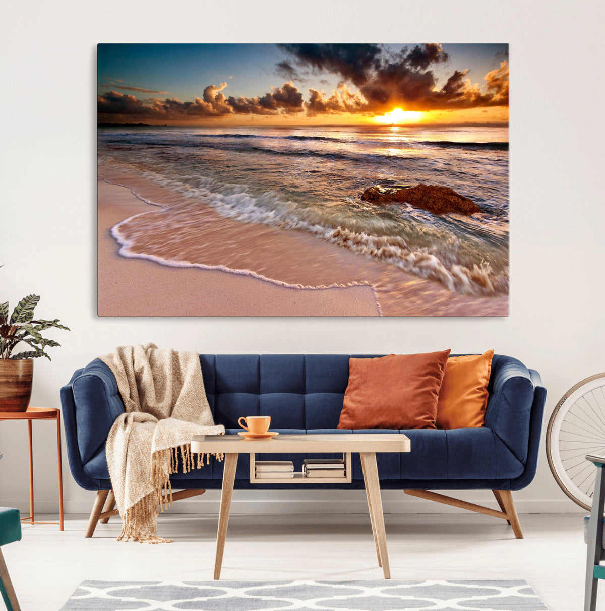 Sunset on Ocean Wall Art Canvas Print