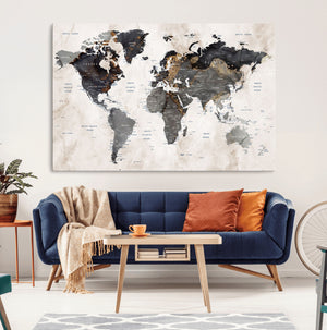 Abstract Map Printing - Modern World Map Canvas Wall Art for