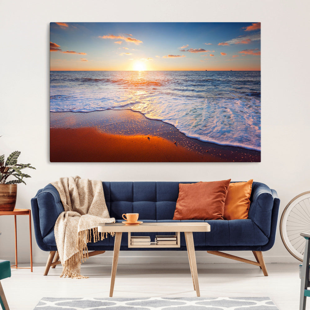 Tropical Ocean Sunset Wall Art Canvas Print, Golden Beach