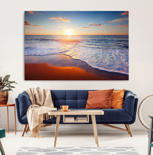 Tropical Ocean Sunset Wall Art Canvas Print, Golden Beach