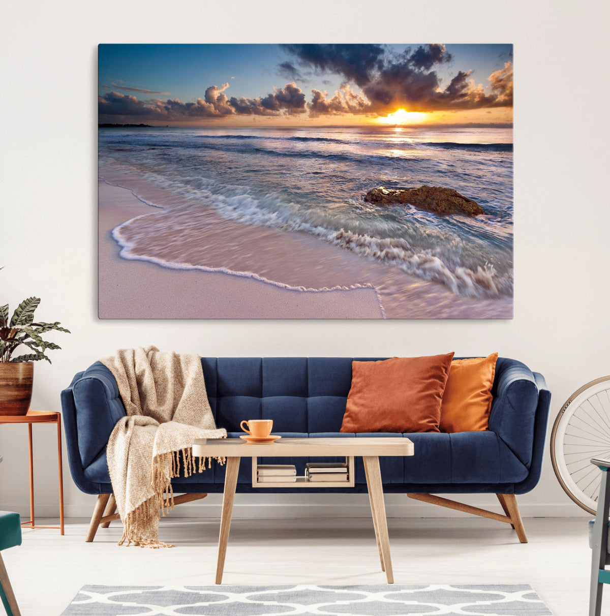Sea Ocean Sunset Beach Wall Art Canvas Print