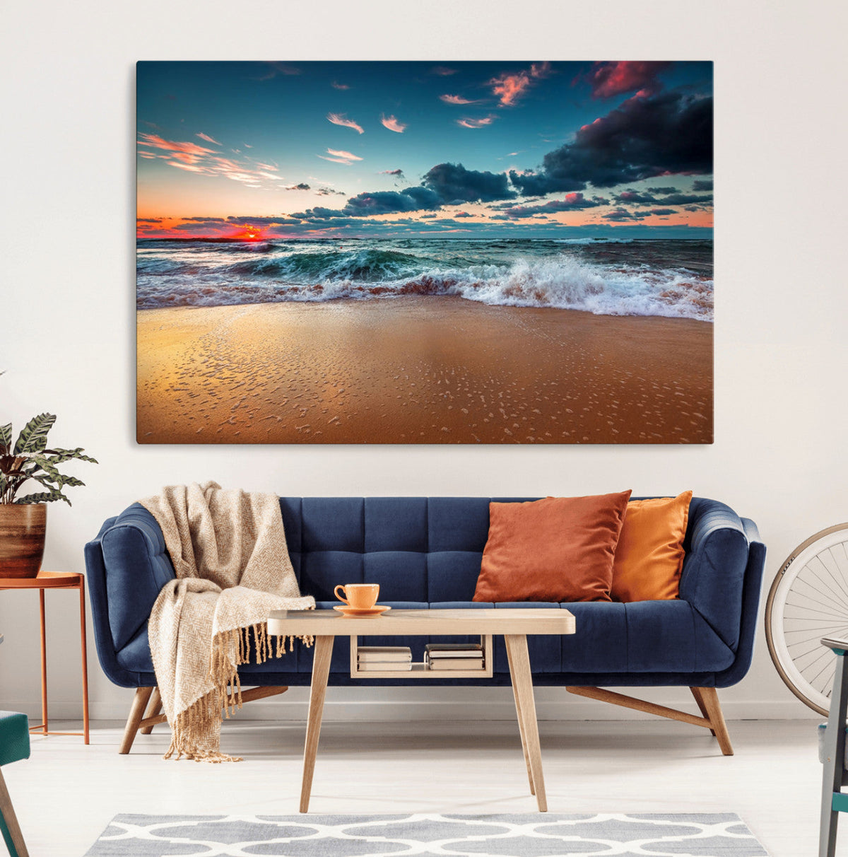 Sunset on Beach Wall Art Ocean Beach Canvas Print