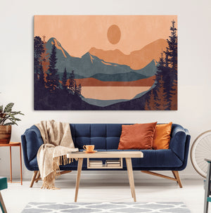 Modern Boho Sunset Canvas Print, Mountain Landscape Triptych
