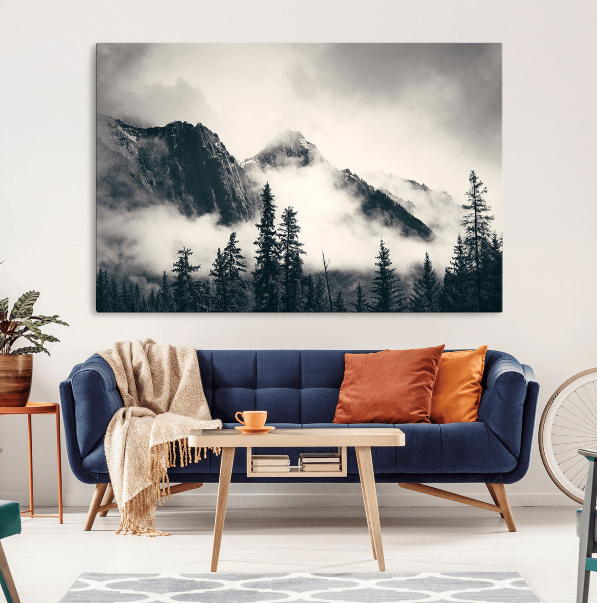 Large Foggy Mountain Forest Wall Art Canvas Print | Misty