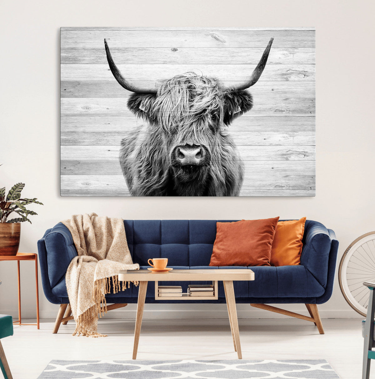 Scottish Highland Cow Cattle Art Print on Wood Background