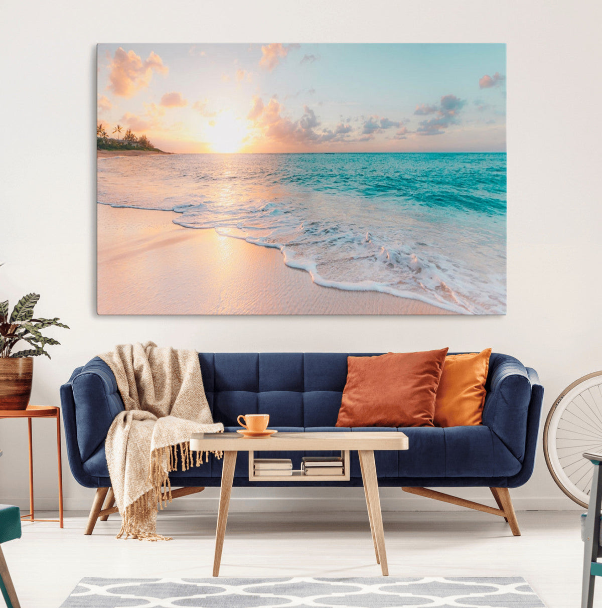 Beach Sunrise Wall Art, Coastal Seascape Canvas Print, Ocean
