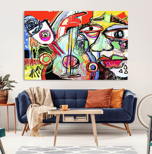Picasso Style Art Abstract Canvas Wall Art Print , Colorful