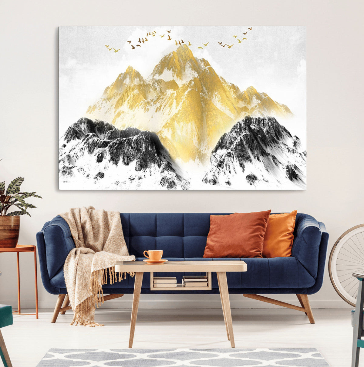 Golden Mountain Triptych Wall Art Canvas Print, Modern