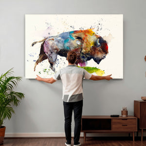 Abstract Buffalo Wall Art, Western Watercolor Bison Canvas