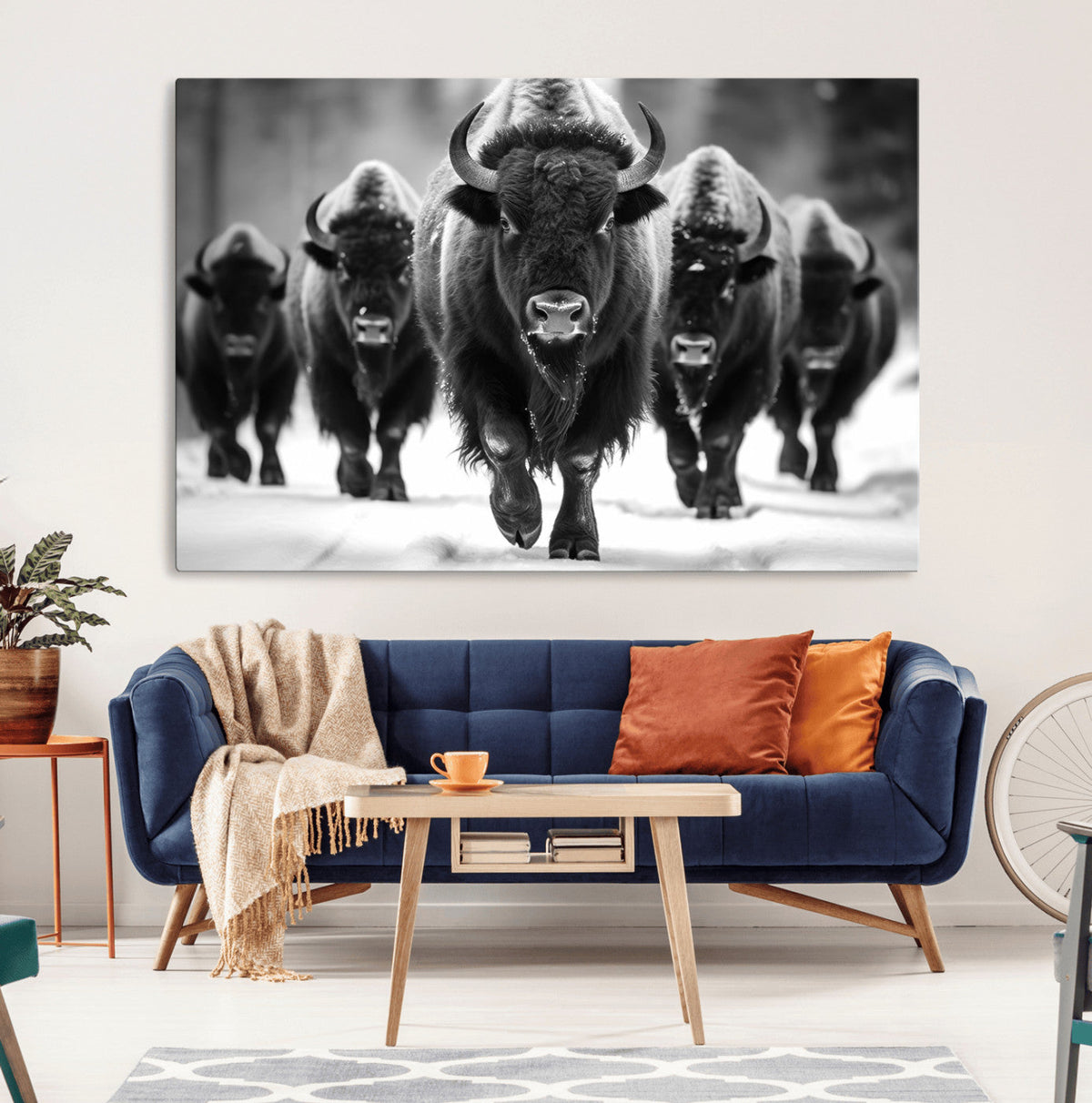 American Bison Art | Buffalo Herd Wall Art Canvas Print, BW