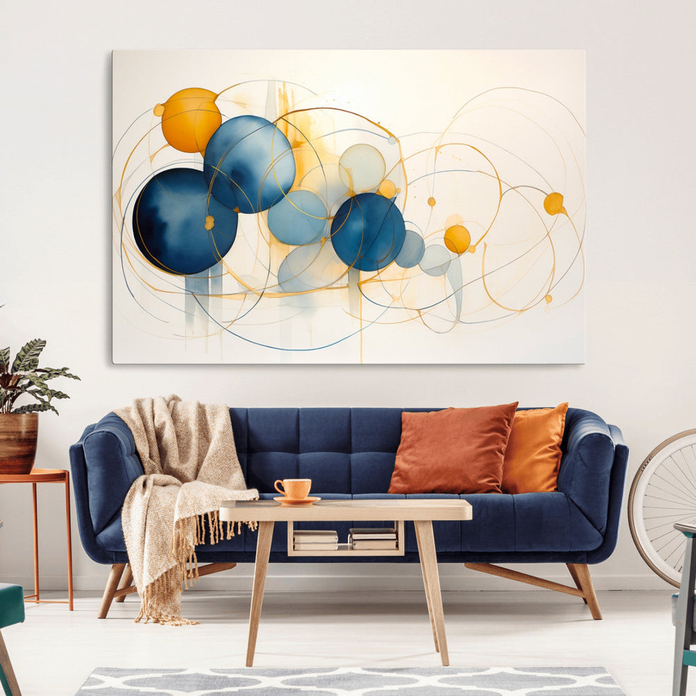 Geometric Blue Orange Abstract Wall Art Canvas, Geometric