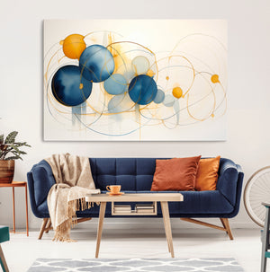 Geometric Blue Orange Abstract Wall Art Canvas, Geometric