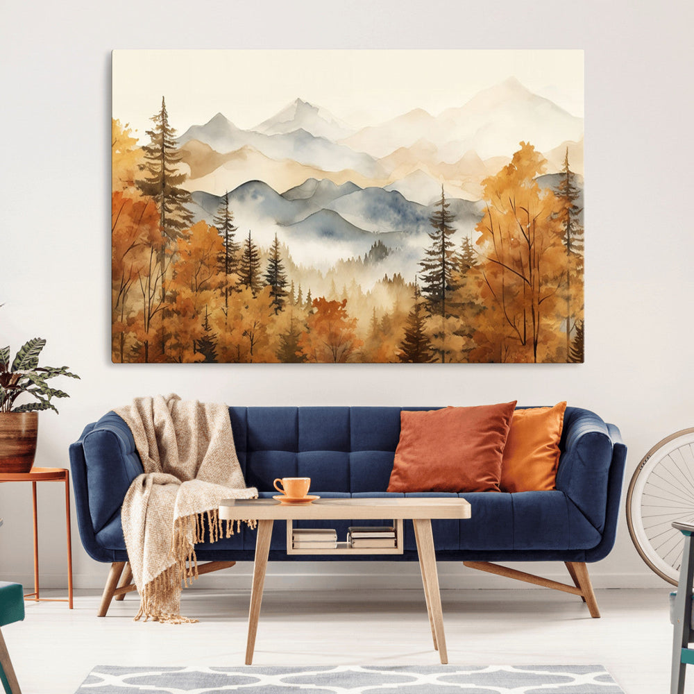 Golden Autumn Forest Wall Art Canvas | Mountain Landscape