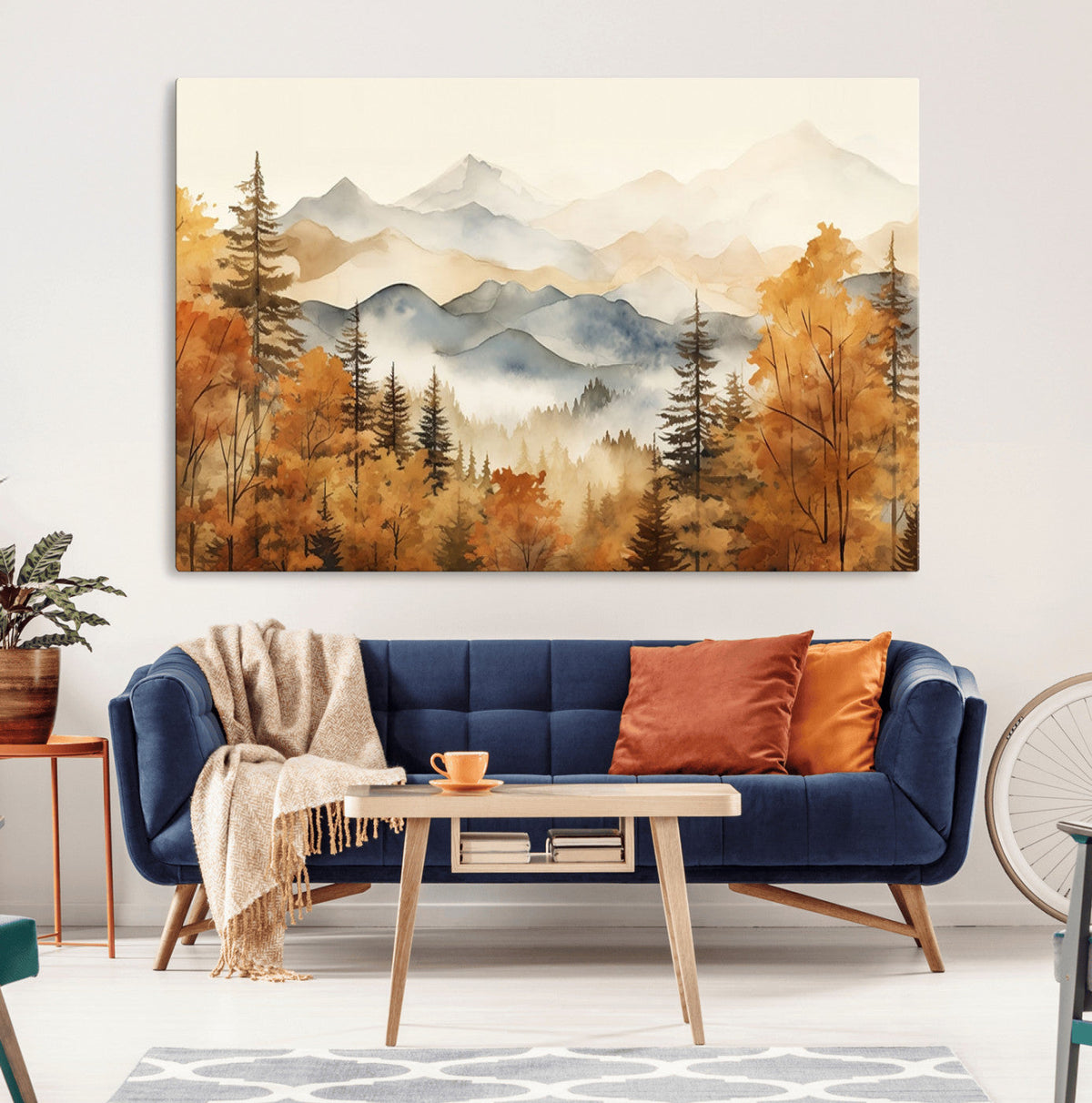 Golden Autumn Forest Wall Art Canvas | Mountain Landscape
