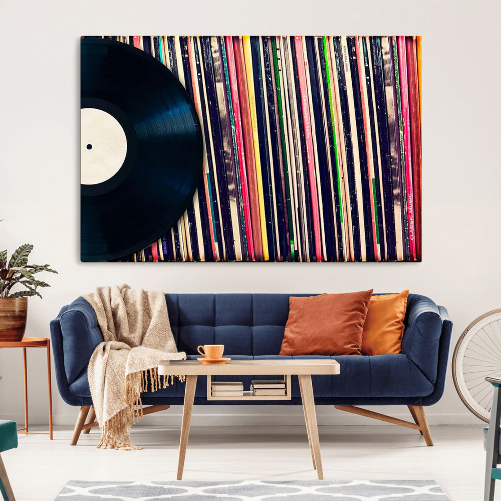 Vinyl Record and Album Collection Canvas Wall Art - Retro