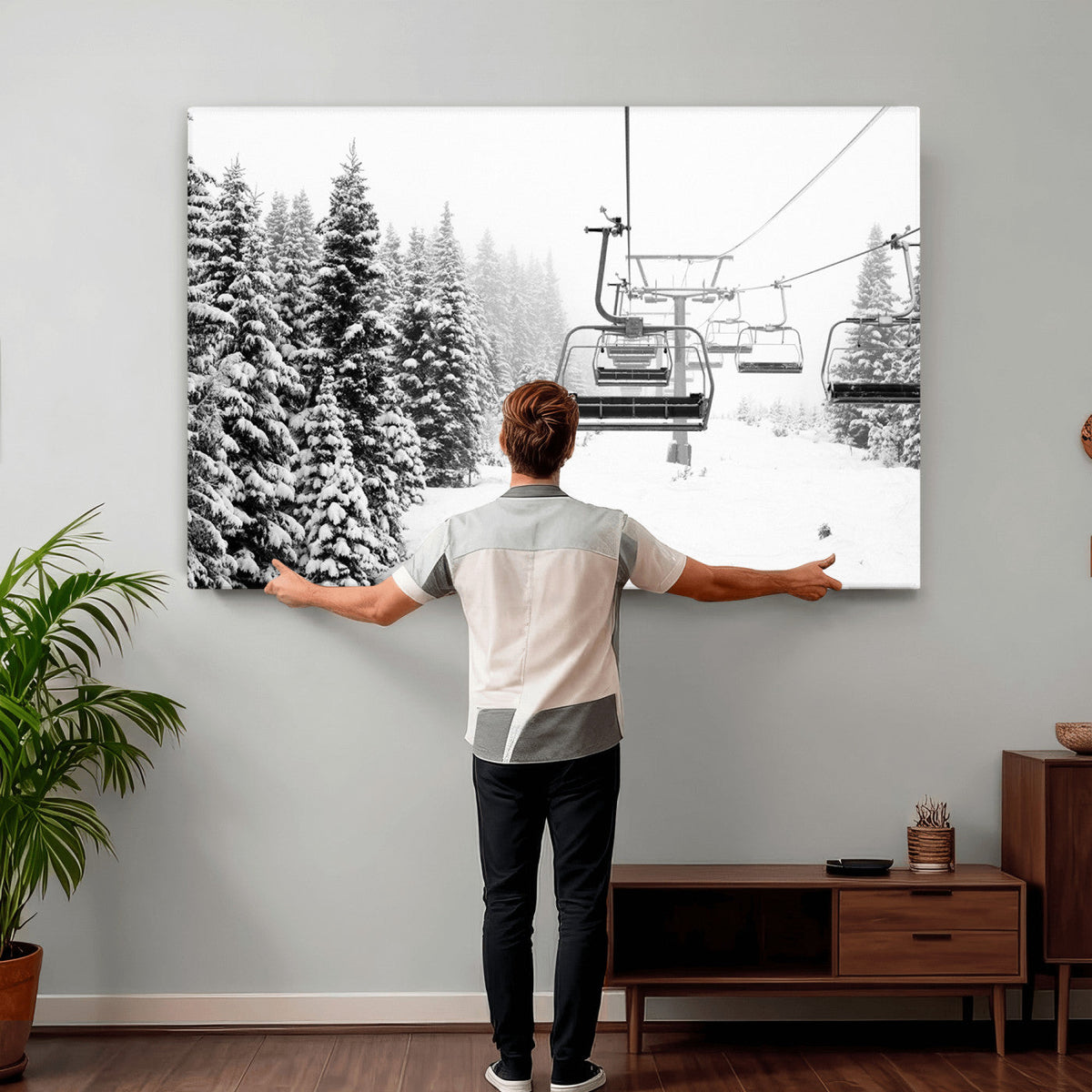Ski Wall Art - Ski Lift Wall Art Canvas Print Snow Covered