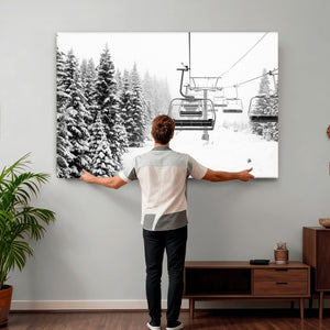 Ski Wall Art - Ski Lift Wall Art Canvas Print Snow Covered