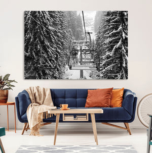 Winter Ski Lift Black and White Canvas Wall Art – Alpine