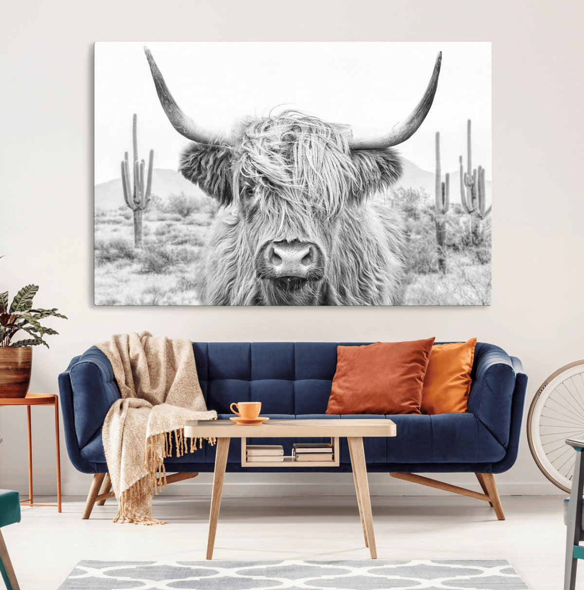 Rustic Charm | Cow Longhorn Black White Bighorn Wall Art