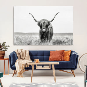 Highland Cow Canvas Wall Art – Majestic Beauty in Black and