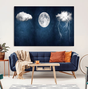 Dark Blue Cloud Art, 3 Piece Indigo Blue Wall Art, Aesthetic