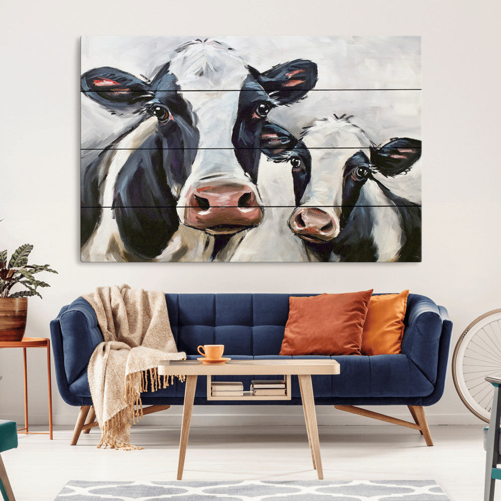 Vintage Baby and Mom Cattle Wall Art Canvas Print
