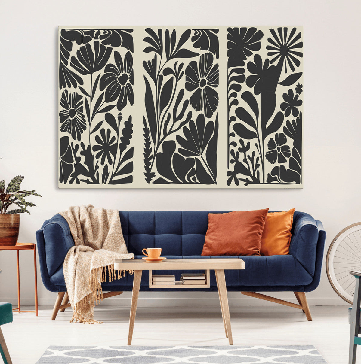 Modern Botanical Wall Art - Floral Black and White Canvas