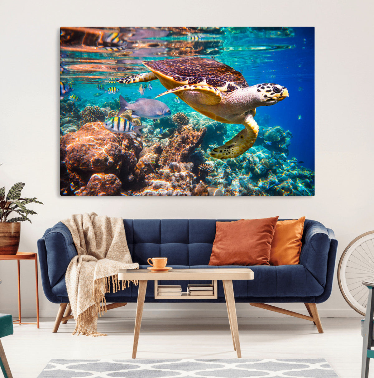 Sea Turtle Wall Art Canvas Print – Vibrant Ocean Coral Reef