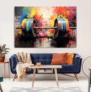 Weightlifting Barbell Art Triptych, Bold Abstract Fitness