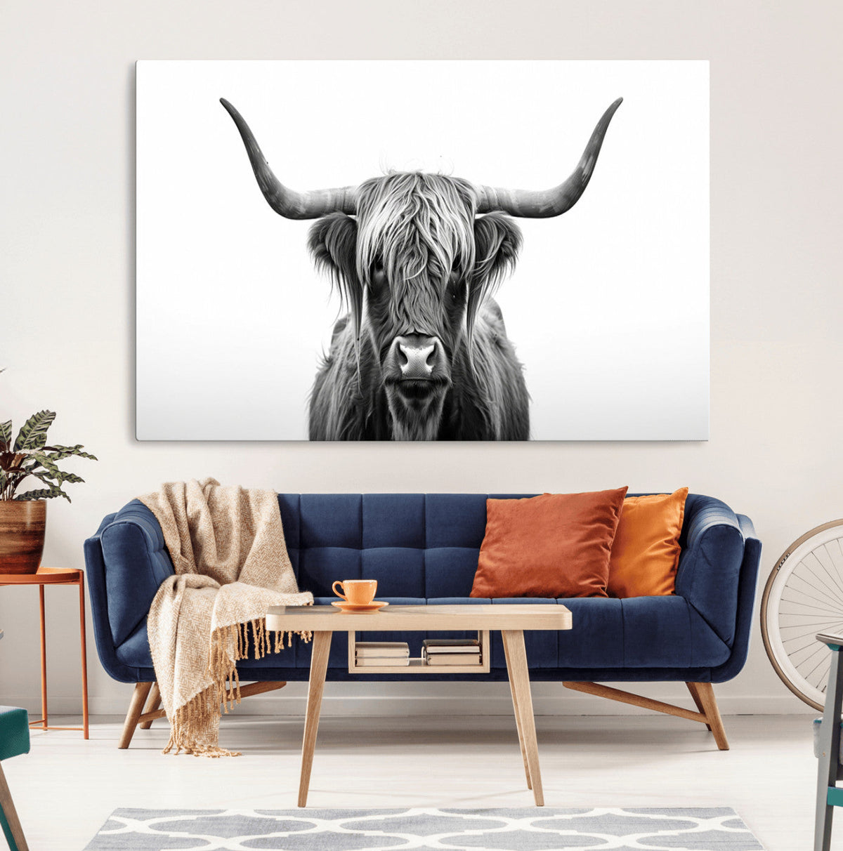 Highland Wall Art Canvas Print – Minimalist Black and White