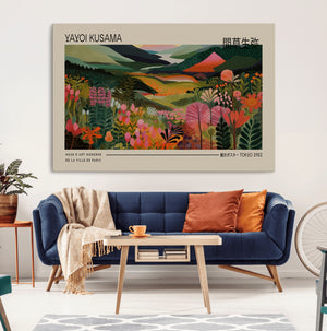 Yayoi Kusama Landscape Canvas Print, Vibrant Floral Mountain