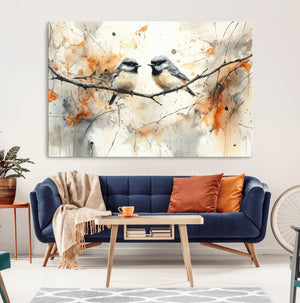 Abstract Watercolor Chickadee Bird Canvas Wall Art Print -