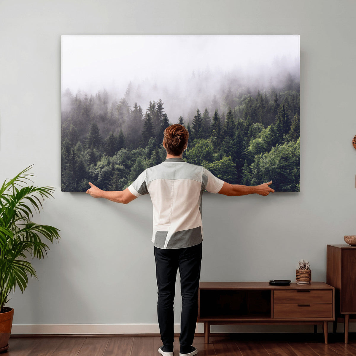 Misty Forest Wall Art | Foggy Forest Canvas Print | Large