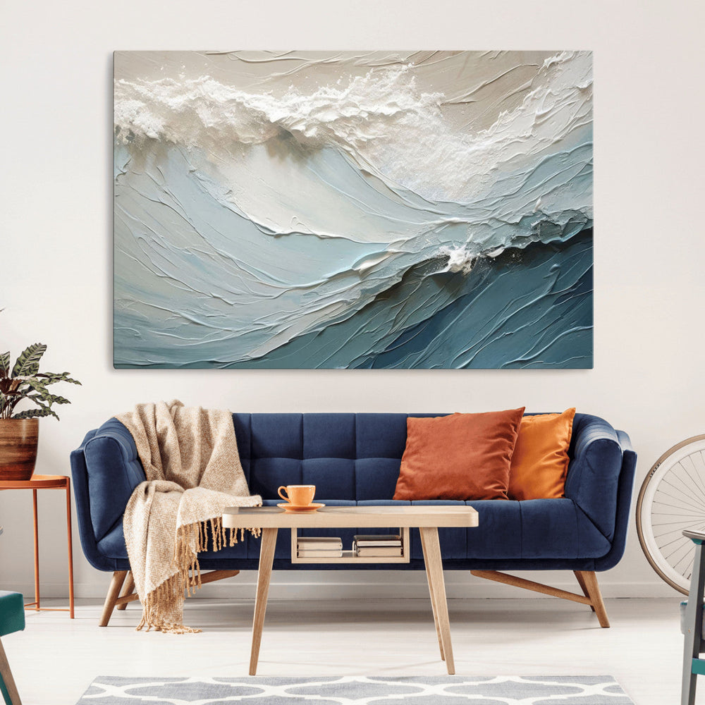 Waves Abstract Wall Art Print, Modern Framed Abstract Canvas