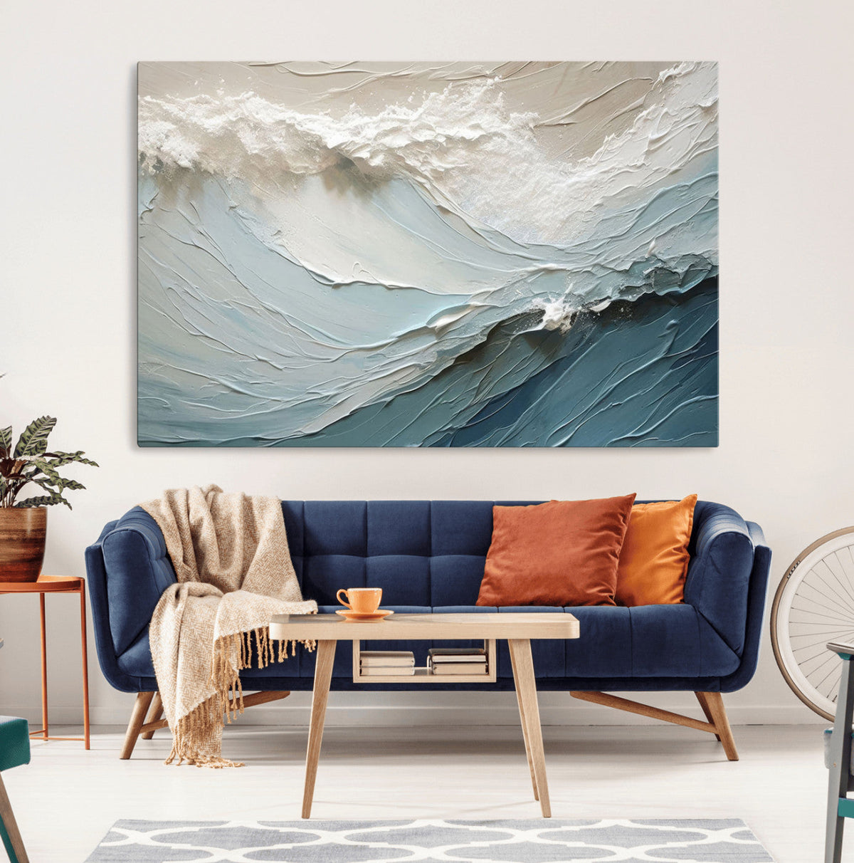 Waves Abstract Wall Art Print, Modern Framed Abstract Canvas