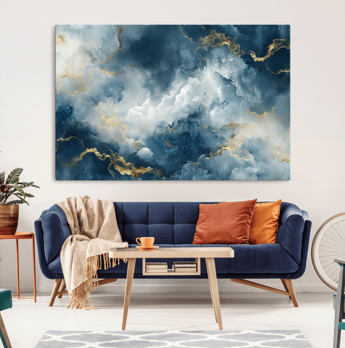Large Abstract Print - Luxe Blue and Gold Abstract Canvas
