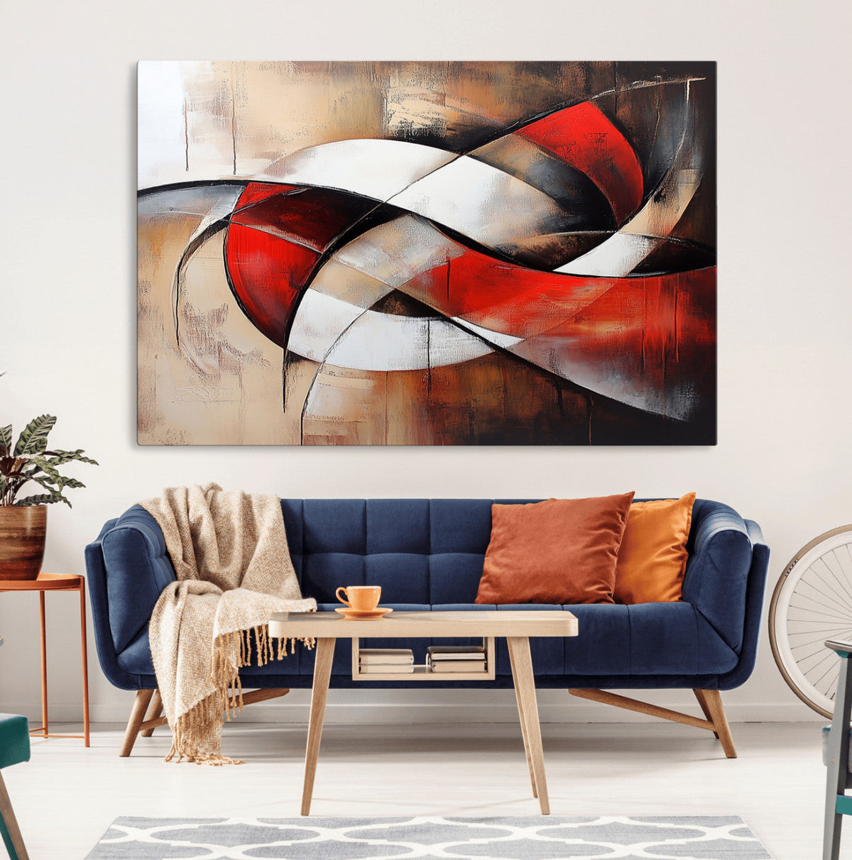 Abstract Wall Art - Modern Red and White Canvas Wall Art