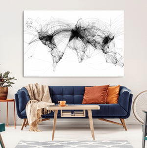 Abstract World Map Wall Art – Framed Geometric Line Canvas