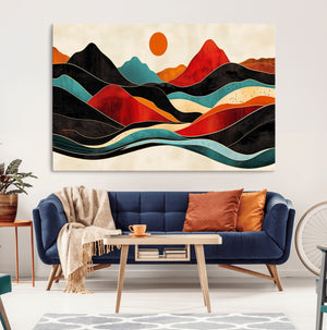 Western Wall Decor - Large Triptych Mountain Canvas - Boho