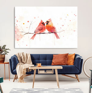 Cardinal Bird Canvas Wall Art - Male and Female Cardinal